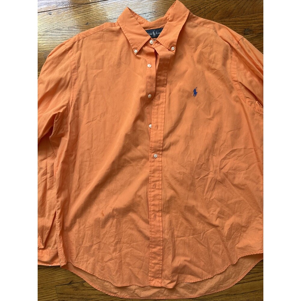 Ralph Lauren Classic Men Peach-Orange Long-Sleeve Button-Down Shirt Pony Logo XL